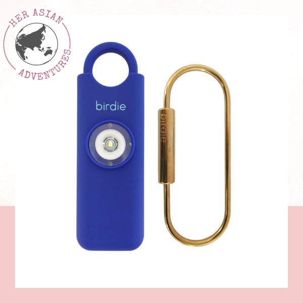 Her Asian adventures. Travel safety products for solo travelers.  birdie personal alarm. Travel safety items. Safety items for solo female travelers. Solo travel safety items. travel safety products. 