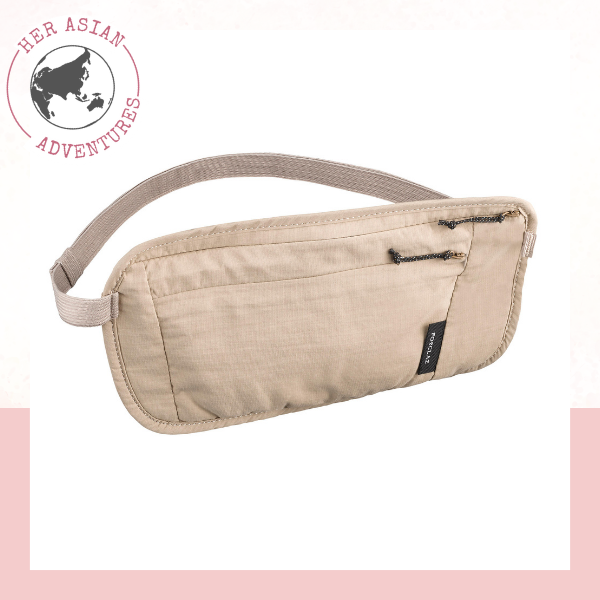Her Asian Adventures. Travel safety items for solo female travelers. money belt. Travel safety items. Safety items for solo female travelers. Solo travel safety items. travel safety products. 