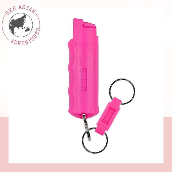 Her Asian adventures. Travel safety products for solo travelers. Pepper Spray.Travel safety items. Safety items for solo female travelers. Solo travel safety items. travel safety products. 