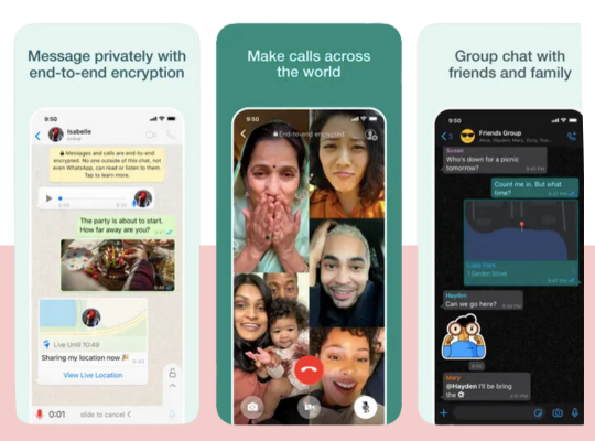 screenshot of whatsapp. a free travel app that allows you to keep it touch with friends and family while traveling southeast asia