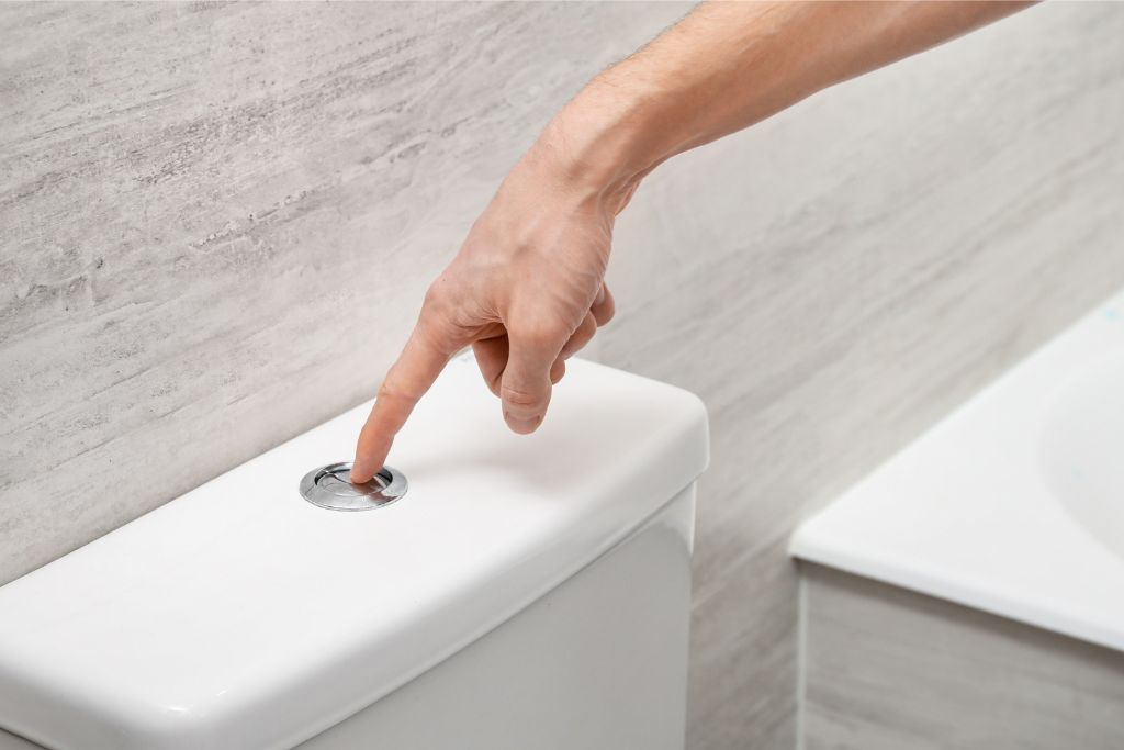 A hand presses the flush button in a clean bathroom, a nod to Singapore’s law requiring restrooms to be flushed after use. This strict yet simple rule reflects the country’s dedication to hygiene and order.