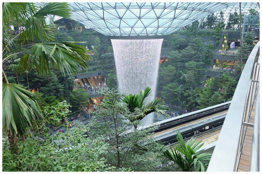 The indoor waterfall at Jewel Changi Airport in Singapore, a must-see for those with stopovers on the way to Singapore.