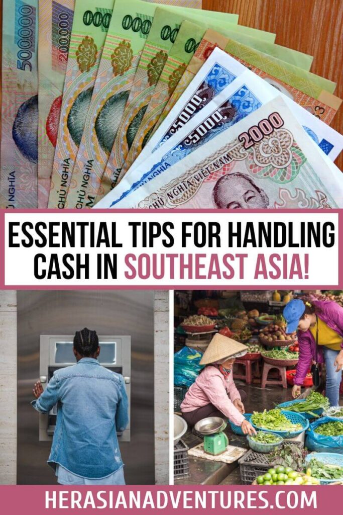 A collection of Southeast Asian currencies, emphasizing the importance of handling local cash while traveling. Key travel money tips include using ATMs for better rates and carrying small bills to make local transactions smoother.