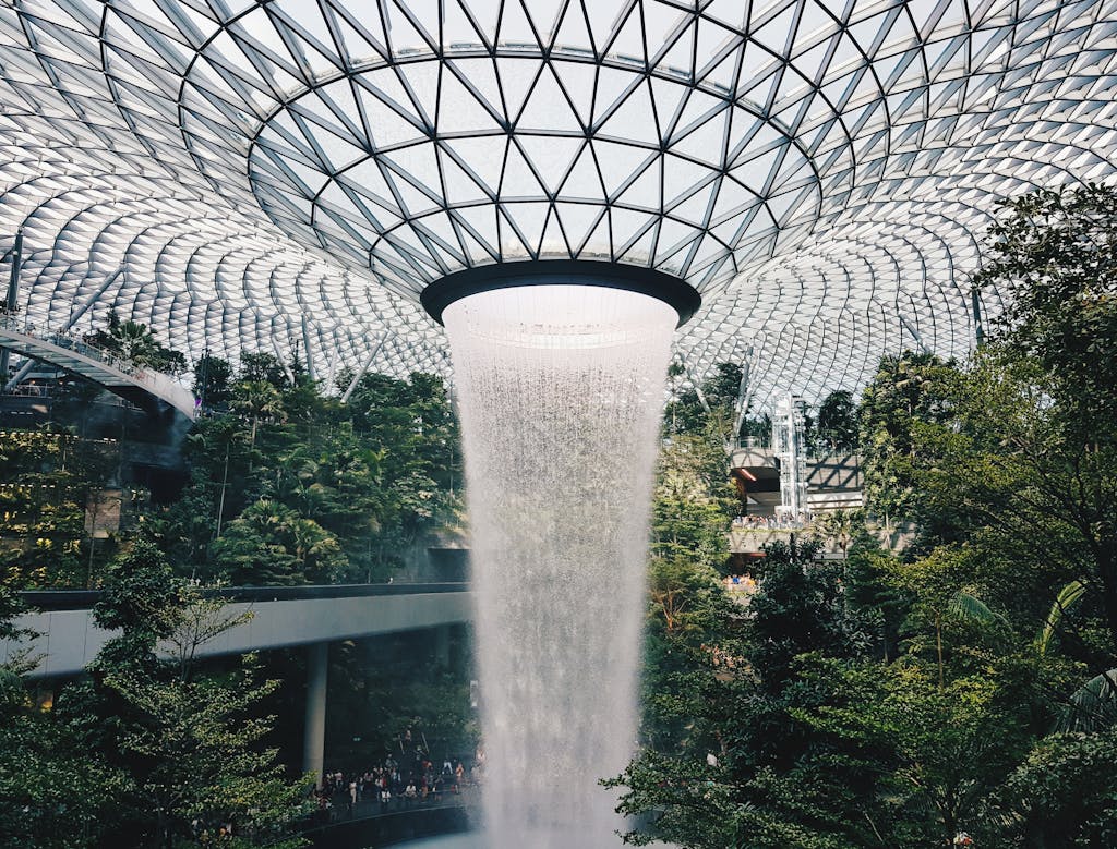 Water Falling From Glass Ceiling