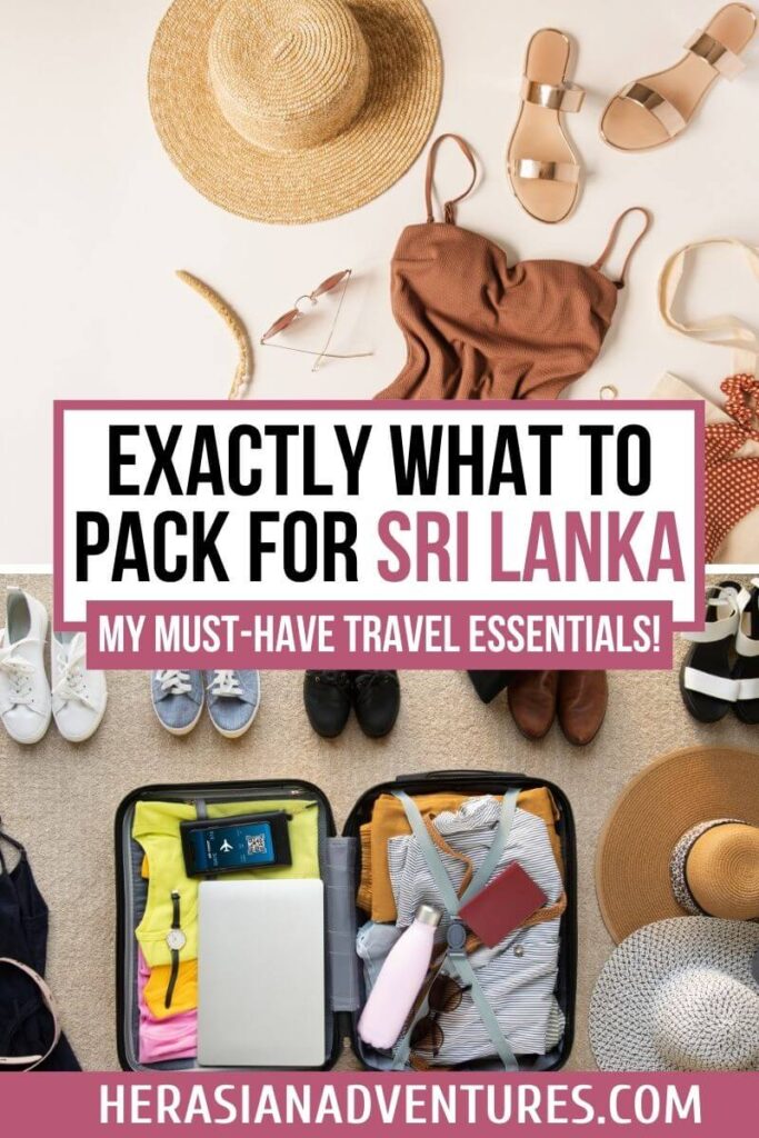 Flat lay of travel essentials, including a summer dress, sunhat, sandals, and a carry-on bag, perfect for tropical vacation outfits. Highlights key items for a Sri Lanka packing checklist and carry-on packing list.