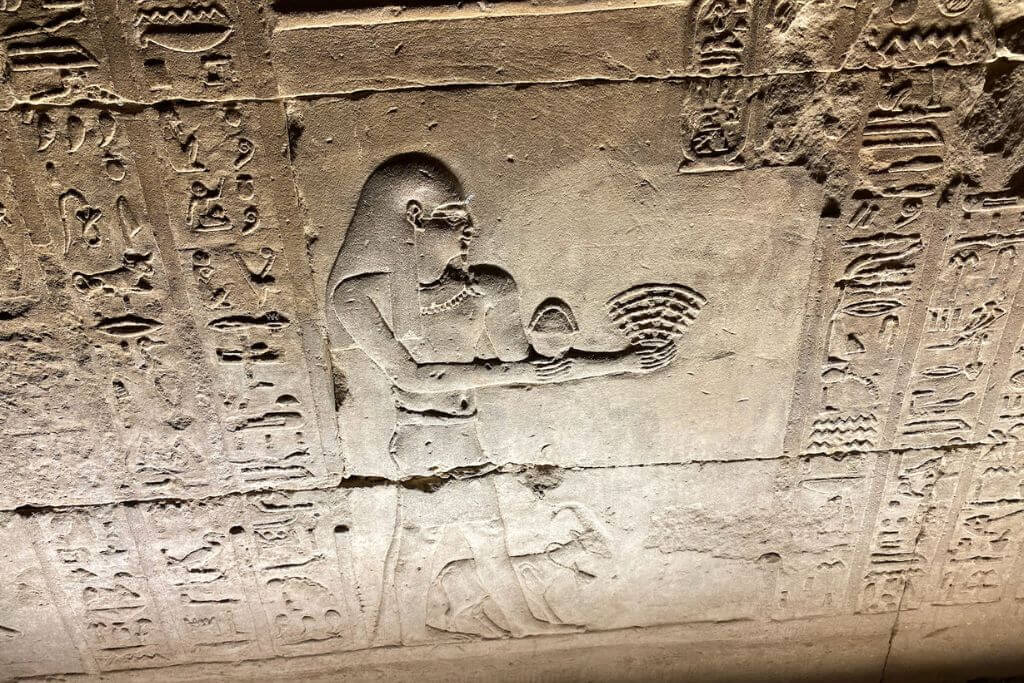 Carved wall reliefs mark the Temple of Hathor, one of the best-preserved temples in Egypt and a must-see for fans of Hathor and Horus mythology.