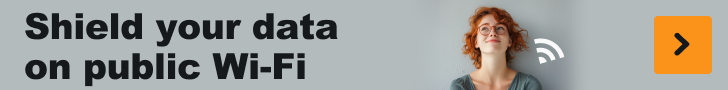 Promotional banner featuring a young woman and the text “Shield your data on public Wi-Fi,” ideal for Asia travel tips, especially for solo female travelers needing secure internet while exploring budget-friendly Asia destinations
