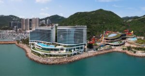 The modern Fullerton Ocean Park Hotel sits on a scenic waterfront beside lush green hills and a water park. This family-friendly option ranks among the best boutique hotels in Hong Kong near Disneyland and is perfect for travelers deciding where to stay in Hong Kong with kids or family.